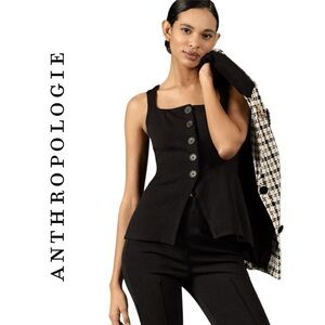 Anthropologie Maeve Fitted Button-Front Square-Neck Vest